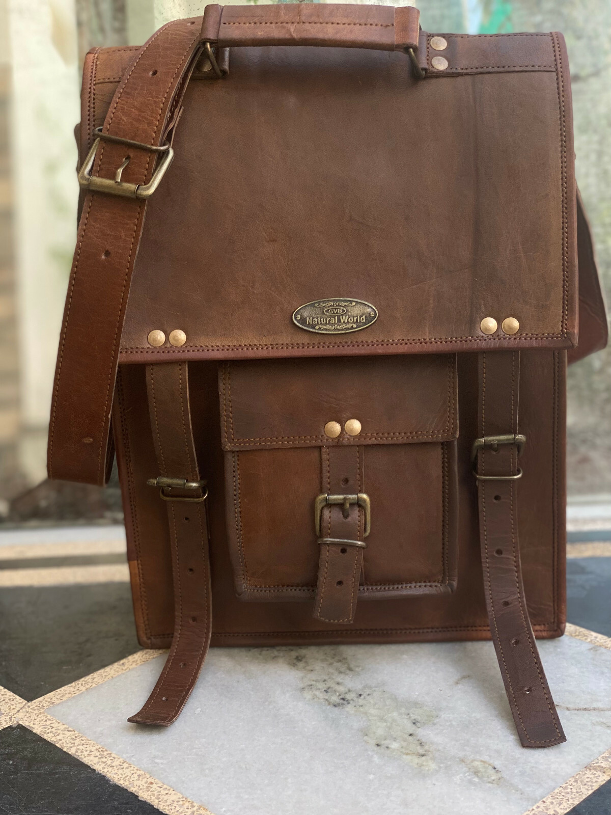 Men’s Messenger Leather Satchel Shoulder Briefcase Laptop Bag 18 Inch Big Bag