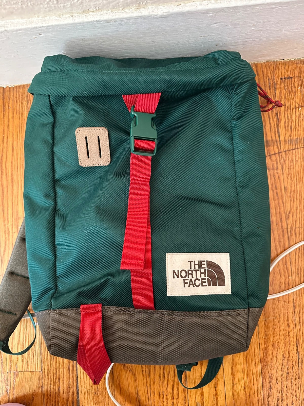 The North Face Top Loader Backpack Laptop Bag Forest Green and Red