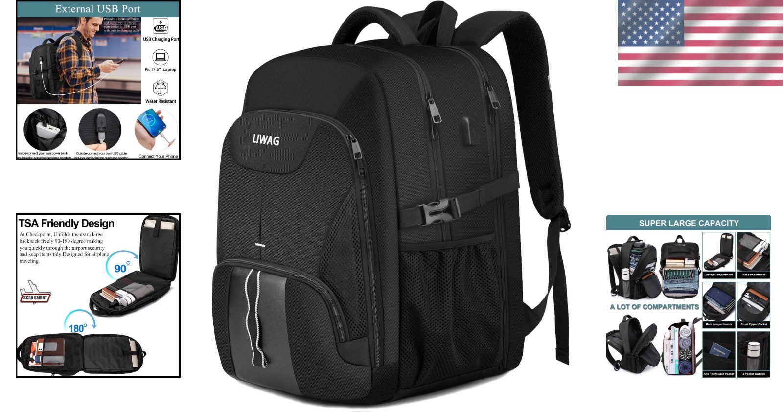 Luxury 50L Waterproof Laptop Backpack for Men with USB Port & Anti-Theft Design