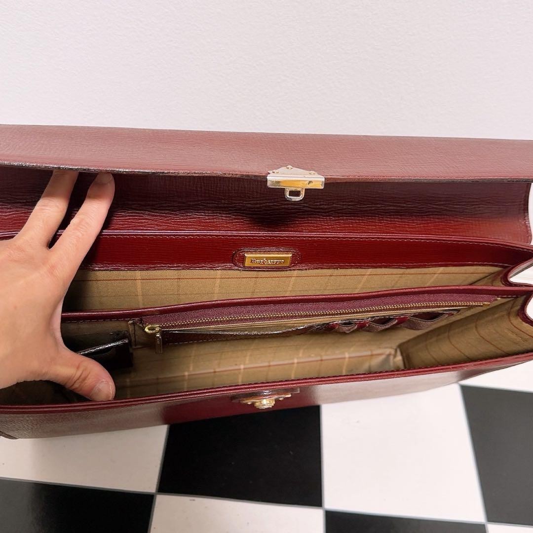 Authentic Burberrys All Leather Business Briefcase 28cm x 38cm x 9cm, Burgundy