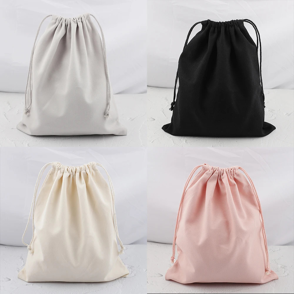 Cotton Canvas Inner Bags Drawstring Pouch Pink Gray Black Beige Color Gift Packa