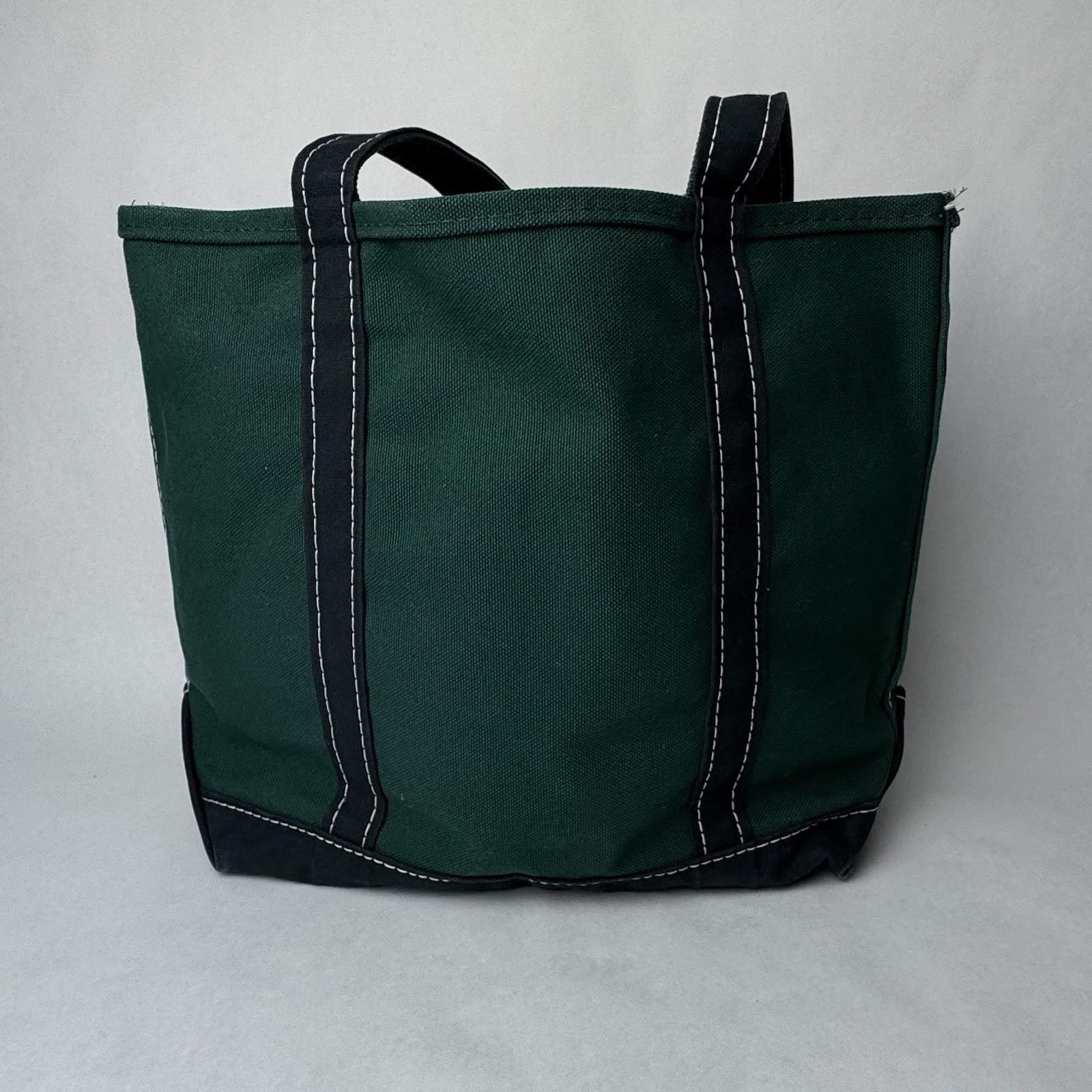 L.L. Bean Boat & Tote Two-Tone Bag Green And Navy Blue Made in USA 16”x5”x12”
