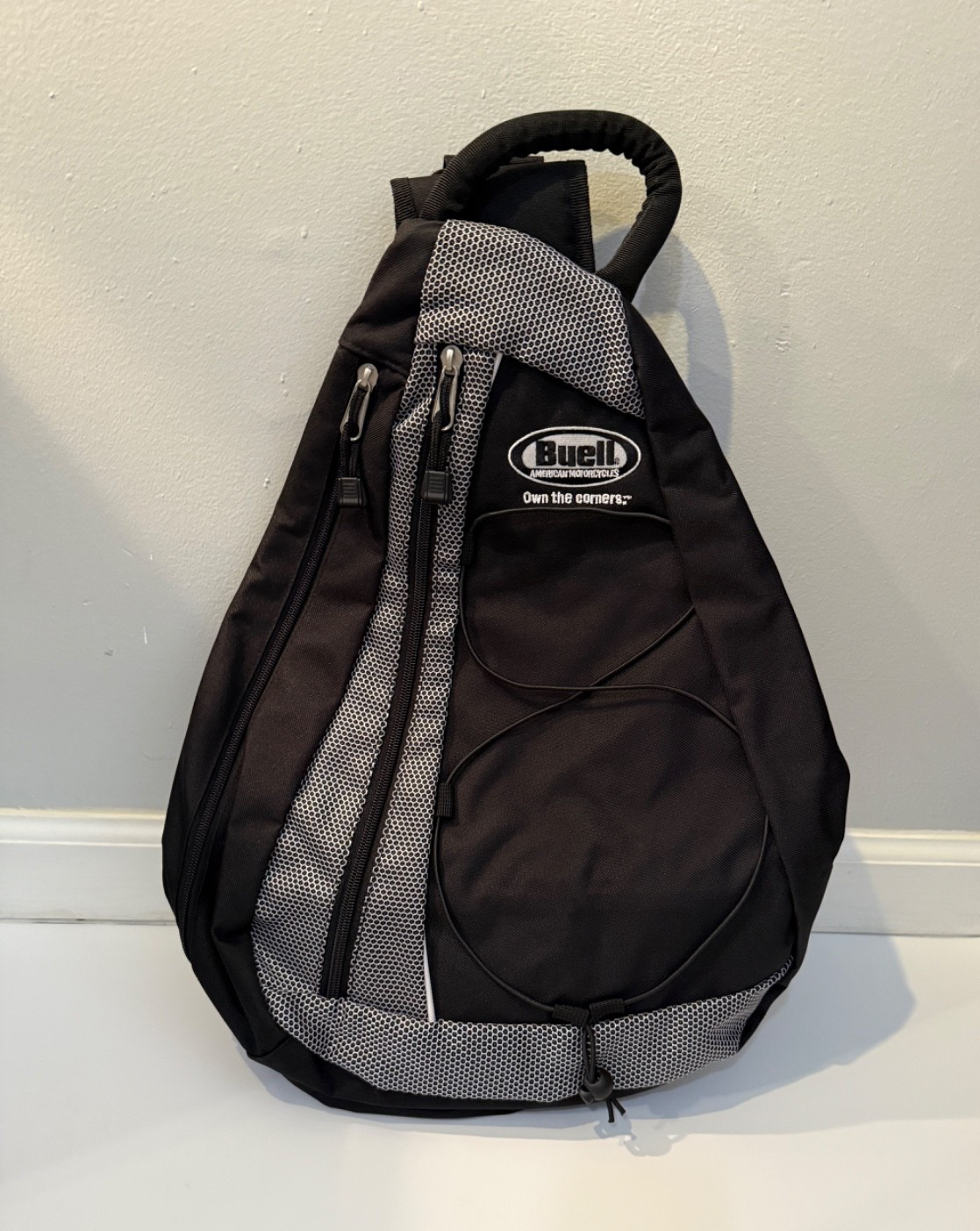 🏍️ Buell Sling Backpack Crossbody Motorcycle Bag Black Gray Helmet Style