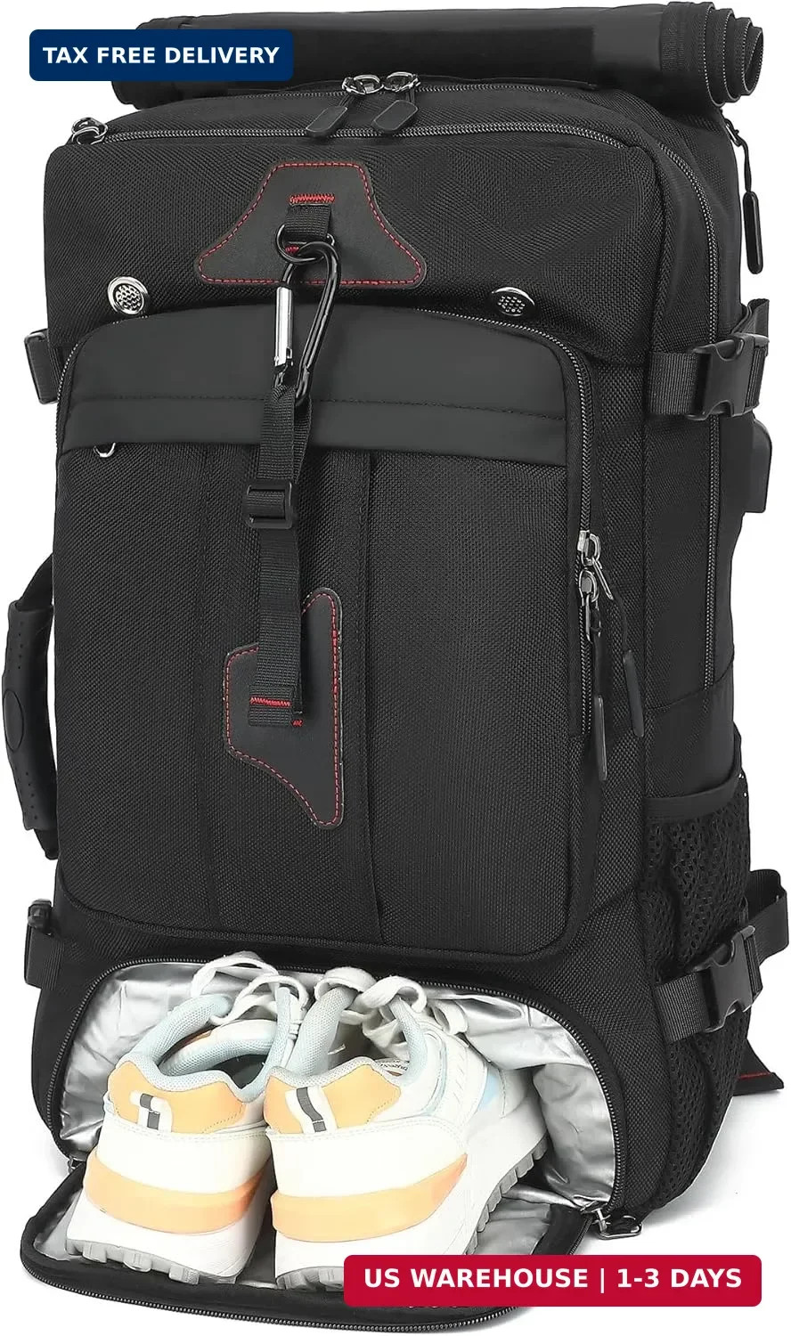 60L Large Travel Backpack with Shoe Compartment, Convertible Utility Backpack fo