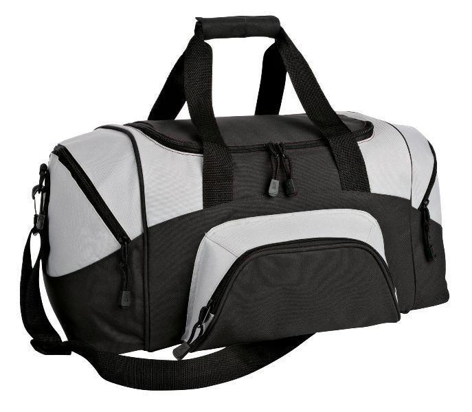 NWT Port & Company Black & Gray Colorblock Duffle Bag 10-1/2″H X 20″W X 11″D