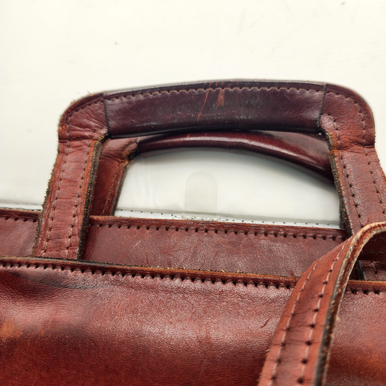 Brown Leather Briefcase Attache Vintage Dbl Handles Crossbody 16.5″ x 11″ x 3″