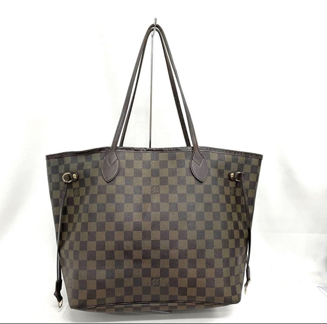 Louis Vuitton Damier Neverfull MM Tote Bag Red Leather Canvas Authentic