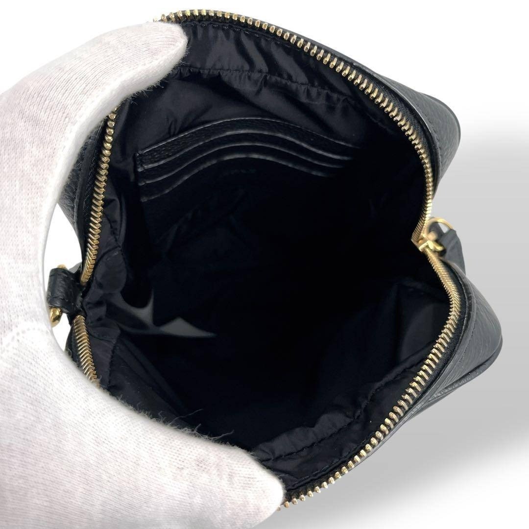Versace Leather Shoulder Bag Black Crossbody Adjustable Strap 108.5cm W17cm