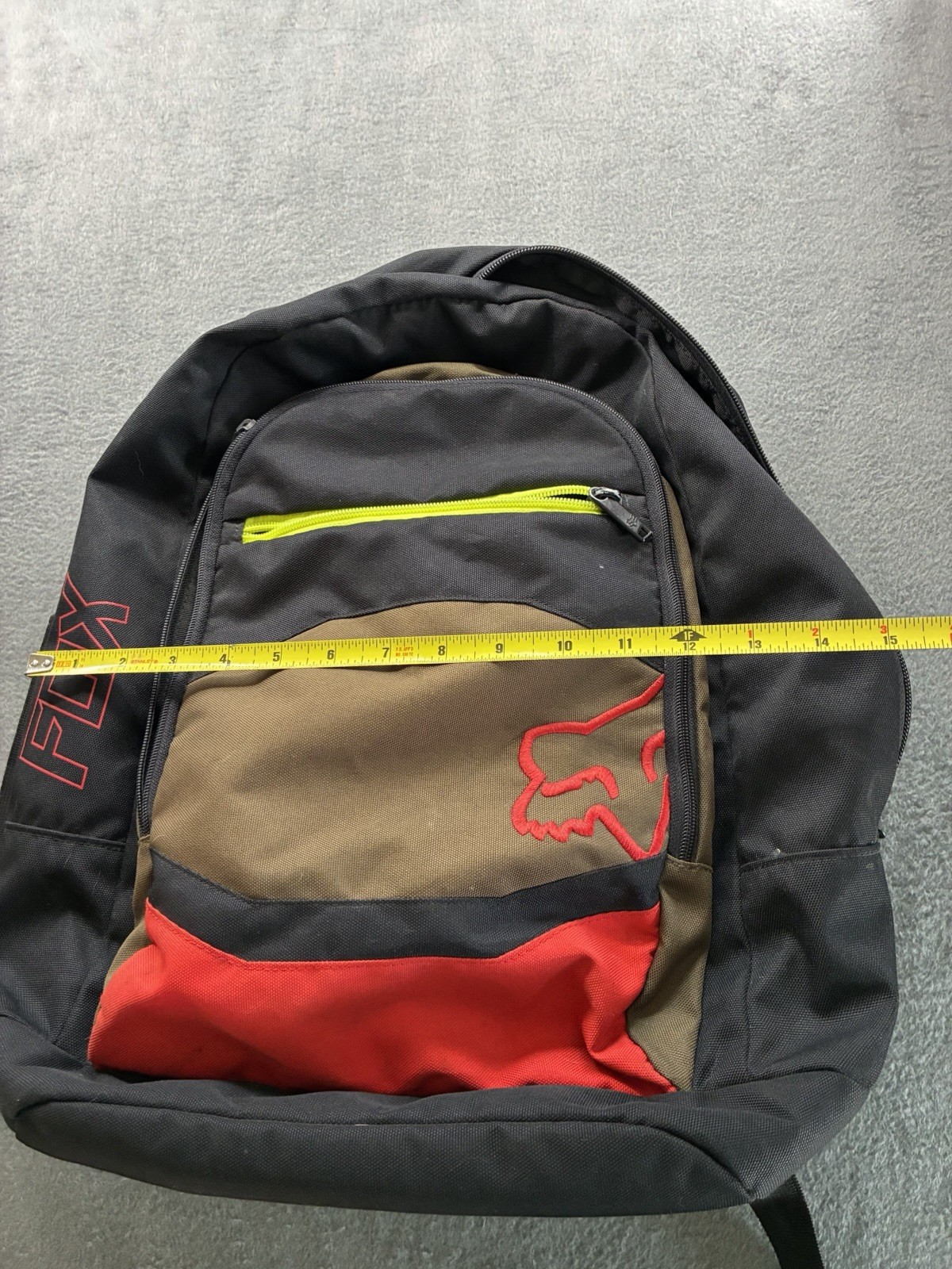 Fox Colorblock Backpack Black/Brown/Red Zip, Adjustable Strap, Pockets
