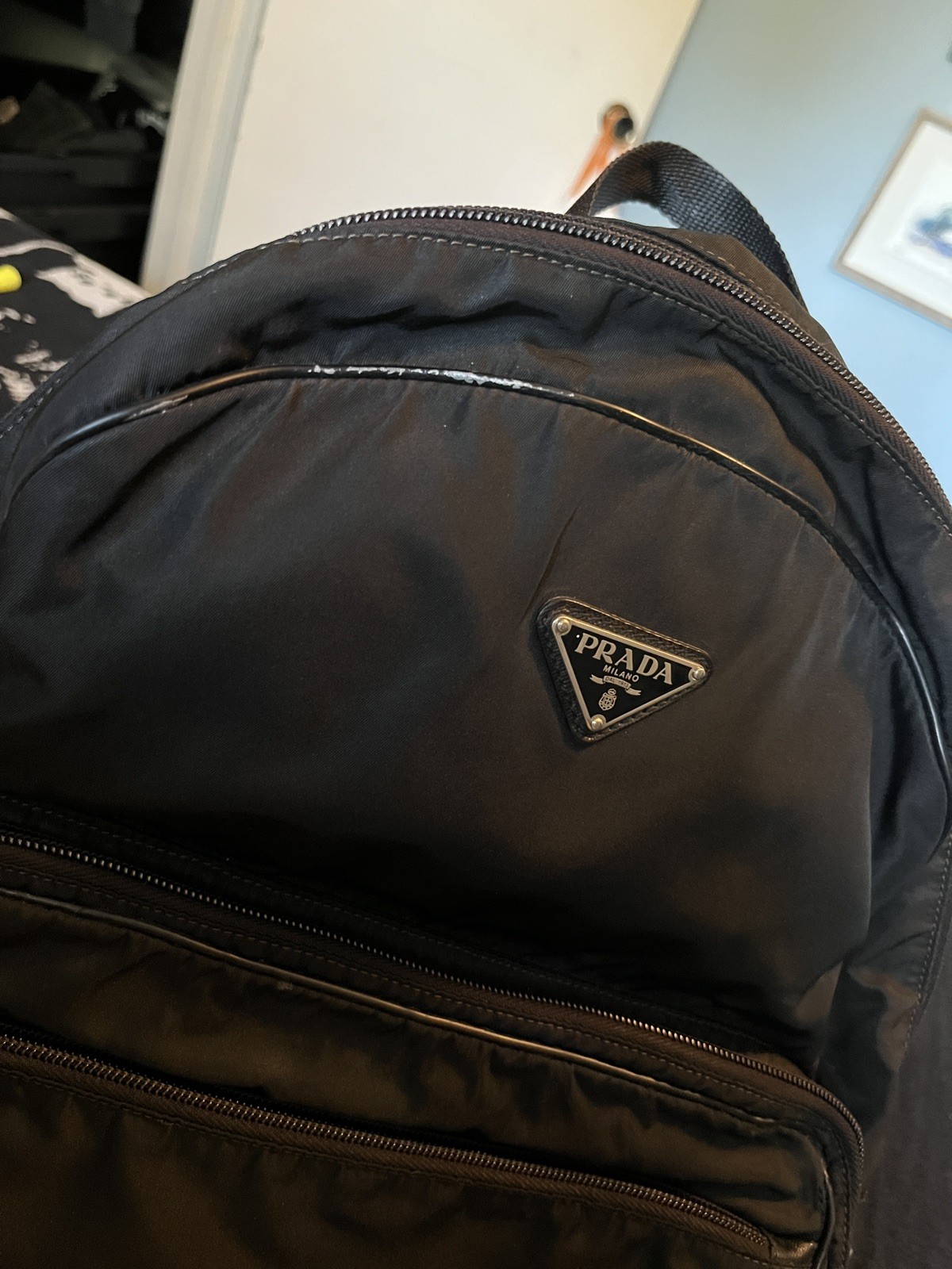 Prada Black Nylon Tessuto Logo Backpack Bag