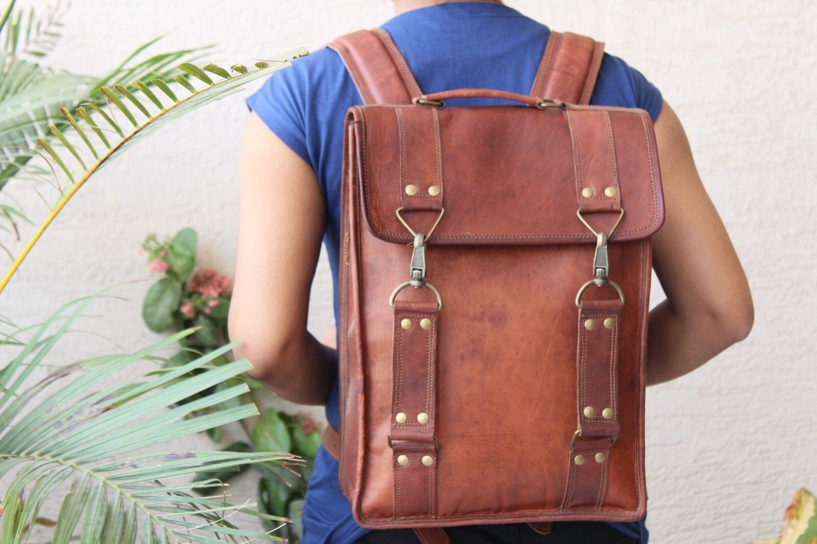 14 In Real Leather Backpack Shoulder Bag Laptop Rucksack Office School Handbags