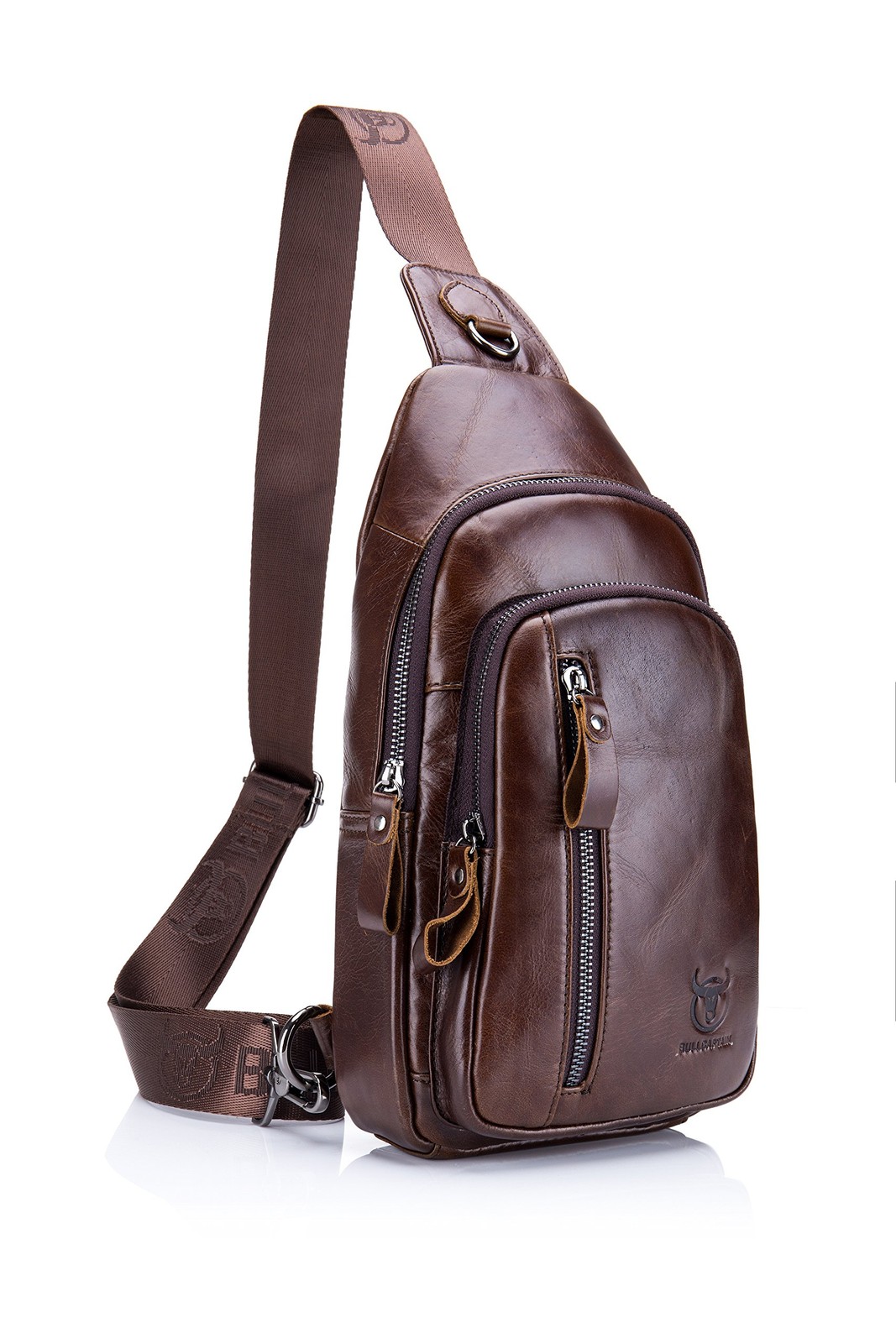 Sling Bag Leather Chest Bag Crossbody Shoulder Business Backpack Outdoor Coffee