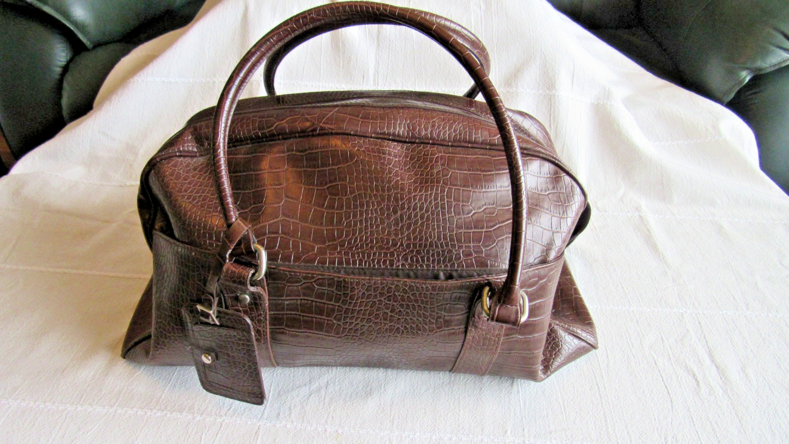 Vintage Duffel & Travel Bag by Bath Body Works, Brown Faux Alligator Leather