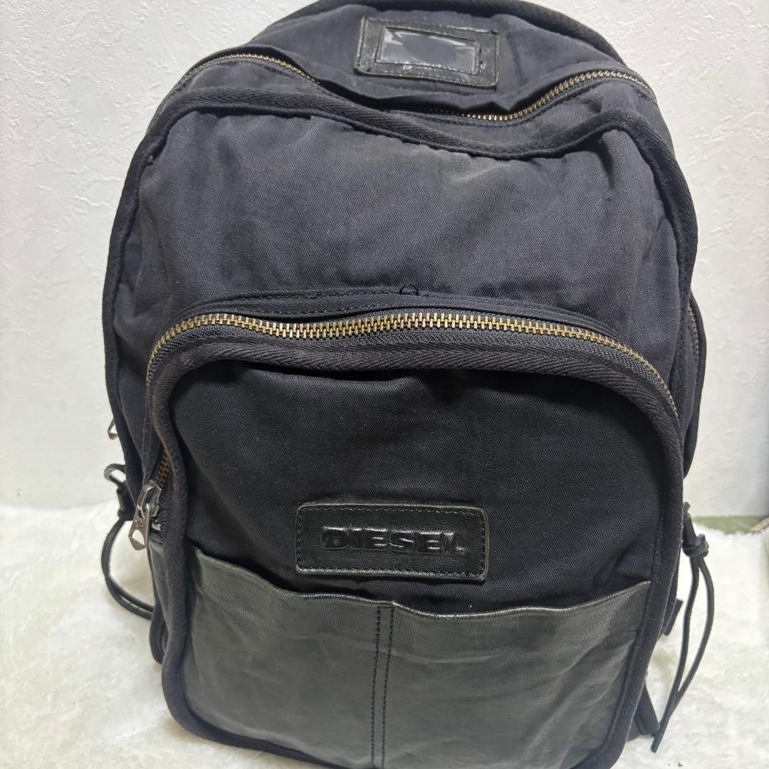 Diesel Men Vhtf Backpack Laptop Storage Denim Leather Black 45×30×9cm Luxury ITA