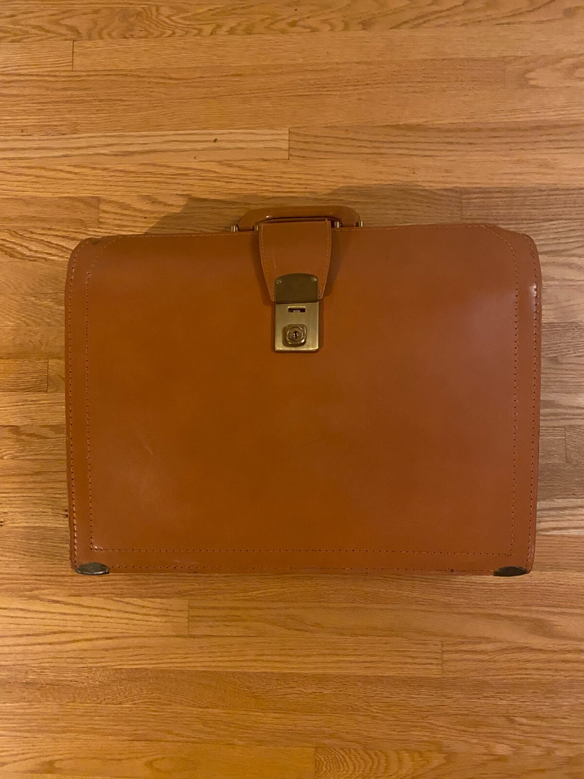Vintage Dopp Pull Open Breifcase Tan Top Grain Cowhide Leather 3B9216 18″ Retro