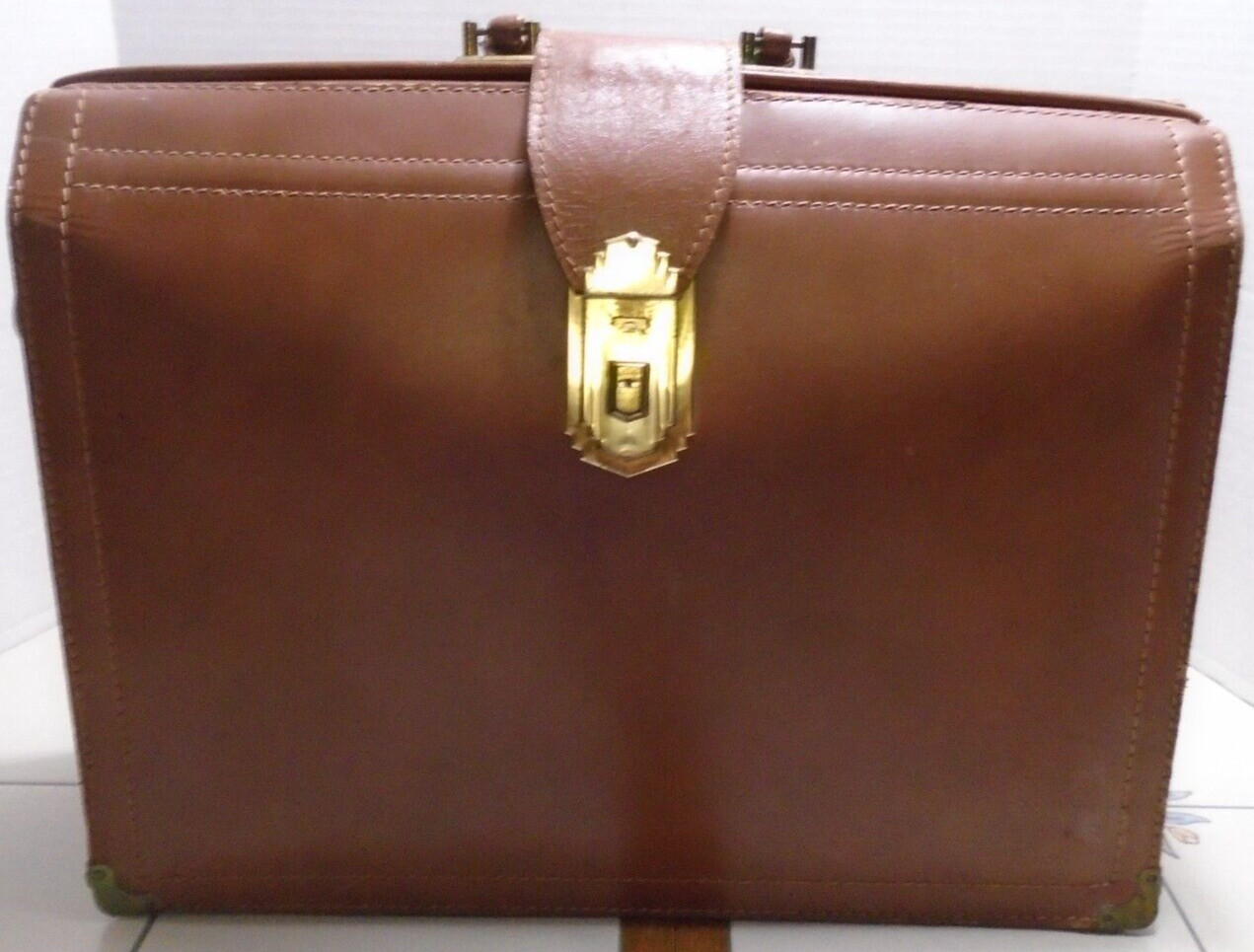 Vintage Brown Cowhide Leather Multi Sectioned Briefcase Made in USA 18″x14″x5″