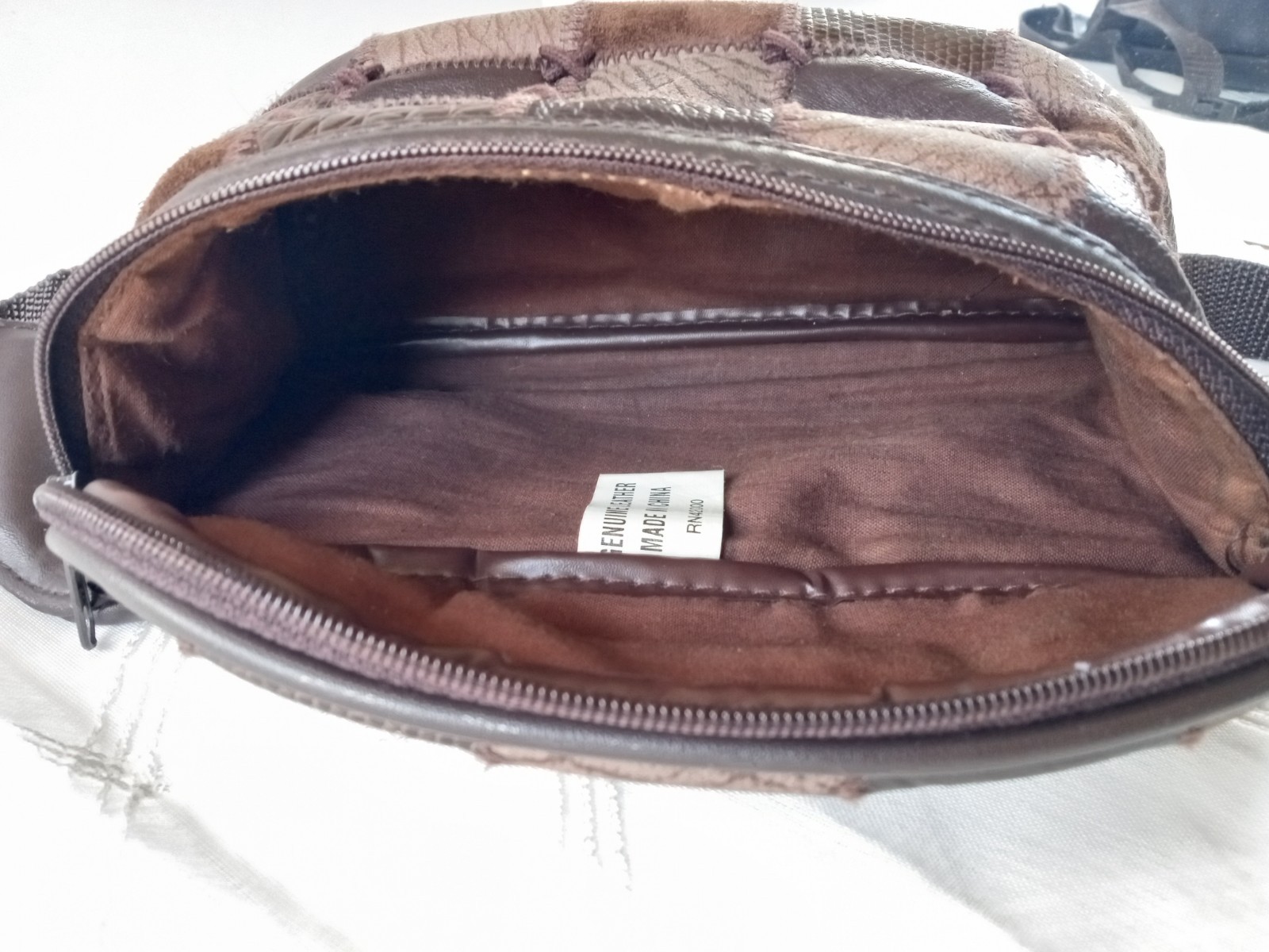 Vintage Brown Genuine Leather Patchwork Belt Bag Fanny Pack W/ Adjustable Strap