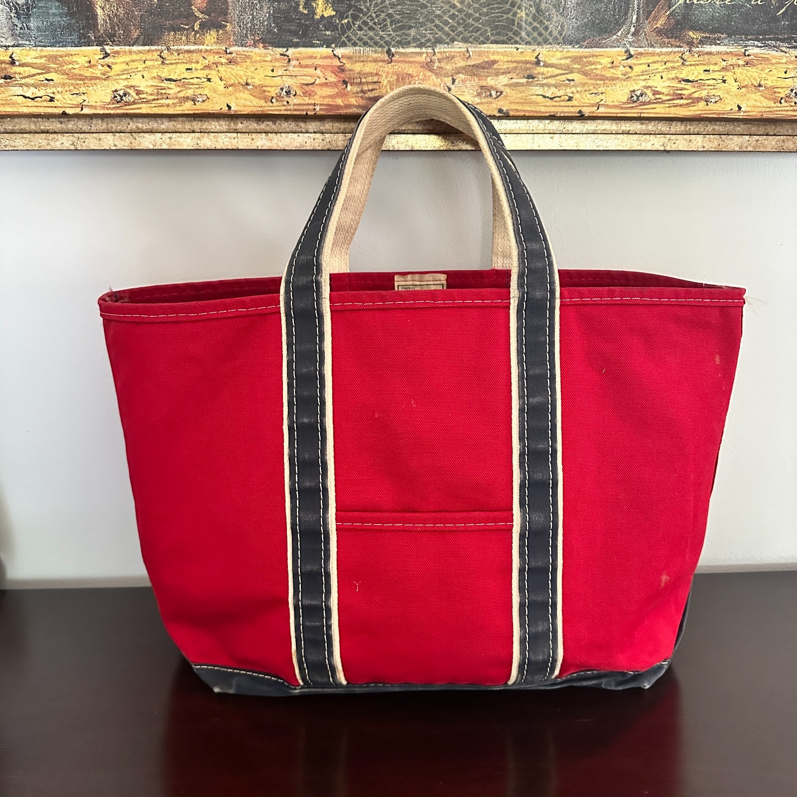 Rare Vintage 80s L.L. Bean Boat And Tote Red Blue Canvas Large Bag